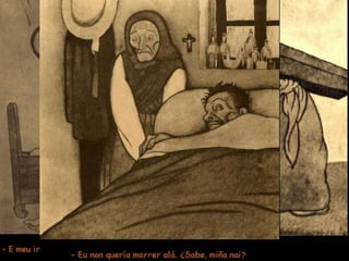 Album Nos
Este álbum de dibuxos foi composto antr´os anos dezaseis e dezaoito, cando
Galiza s´esperguizaba d´un longo sono. Con este medio cento de dibuxos
intentei desacougar a todol-os licenciados da Universidade (amas de cría do
caciquismo), a todol-os homes que vivían do favor oficial... As intencións eran
nobles e o pesimismo aparente. Certo que a tristura d´estes dibuxos queima
com´a raxeira do sol que pasa por unha lupa; mais eu non quixen cantal-a
ledicia das nosas festas, nin a fartura dos casamentos, sinón as tremendas
angurias do decotío labrego e mariñeiro. Algúns espíritos sensibles que choran
co-a melanconía dos tangos e dos fados, atoparon desmedida esta door das
miñas estampas; outros espíritos inertes ollaron pouco patriotismo no afán de
ser verdadeiro. Con todo, eu sigo coidando que o pesimismo pode ser
libertador cando desperta carraxes e cobizas d´unha vida máis limpa. Cicáis
hoxe atácase as nosas mágoas c´un humor menos acedo; mais ninguén pode
negarme que as vellas inxusticias siguen en pé: velahi porqué me arrisco a
publicar esta obra. Ela foi amostrada en todal-as cibdades e vilas de Galiza e
sirven de pretesto para "conferencias" que influiron no actual rexurdimento da
galeguidade. E co-as chatas que ten eu gárdolle lei e quero espoñela de novo ô
xuicio de todos.
Castelao Galiza, 1931.
 