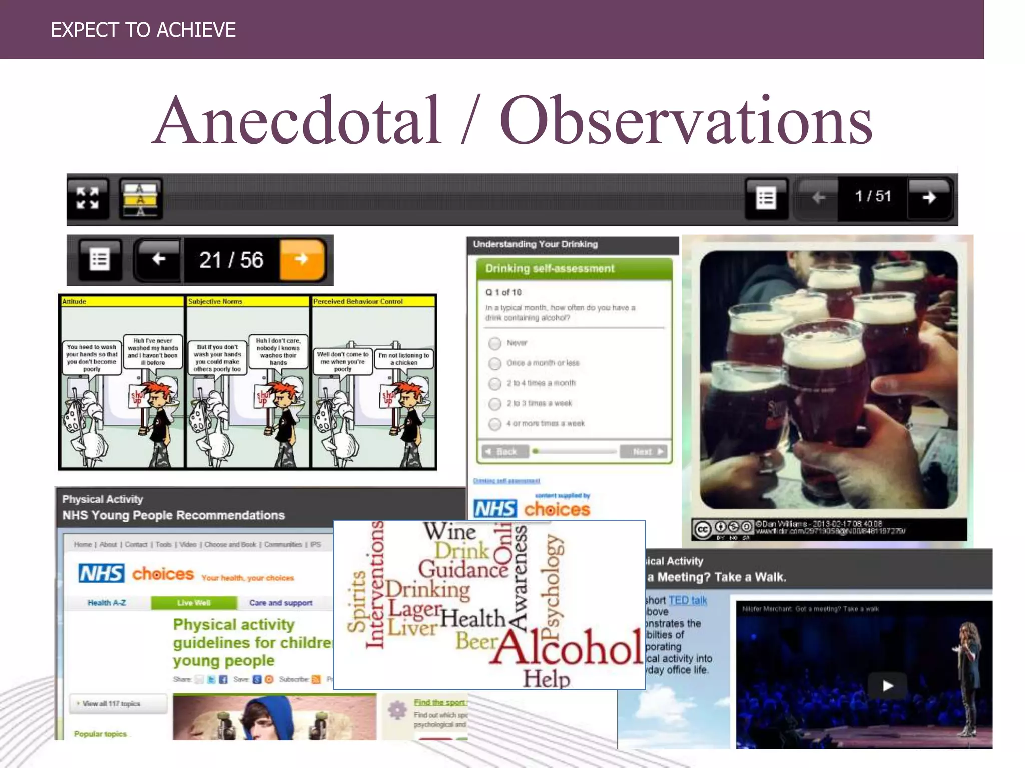 EXPECT TO ACHIEVE
Anecdotal / Observations
 