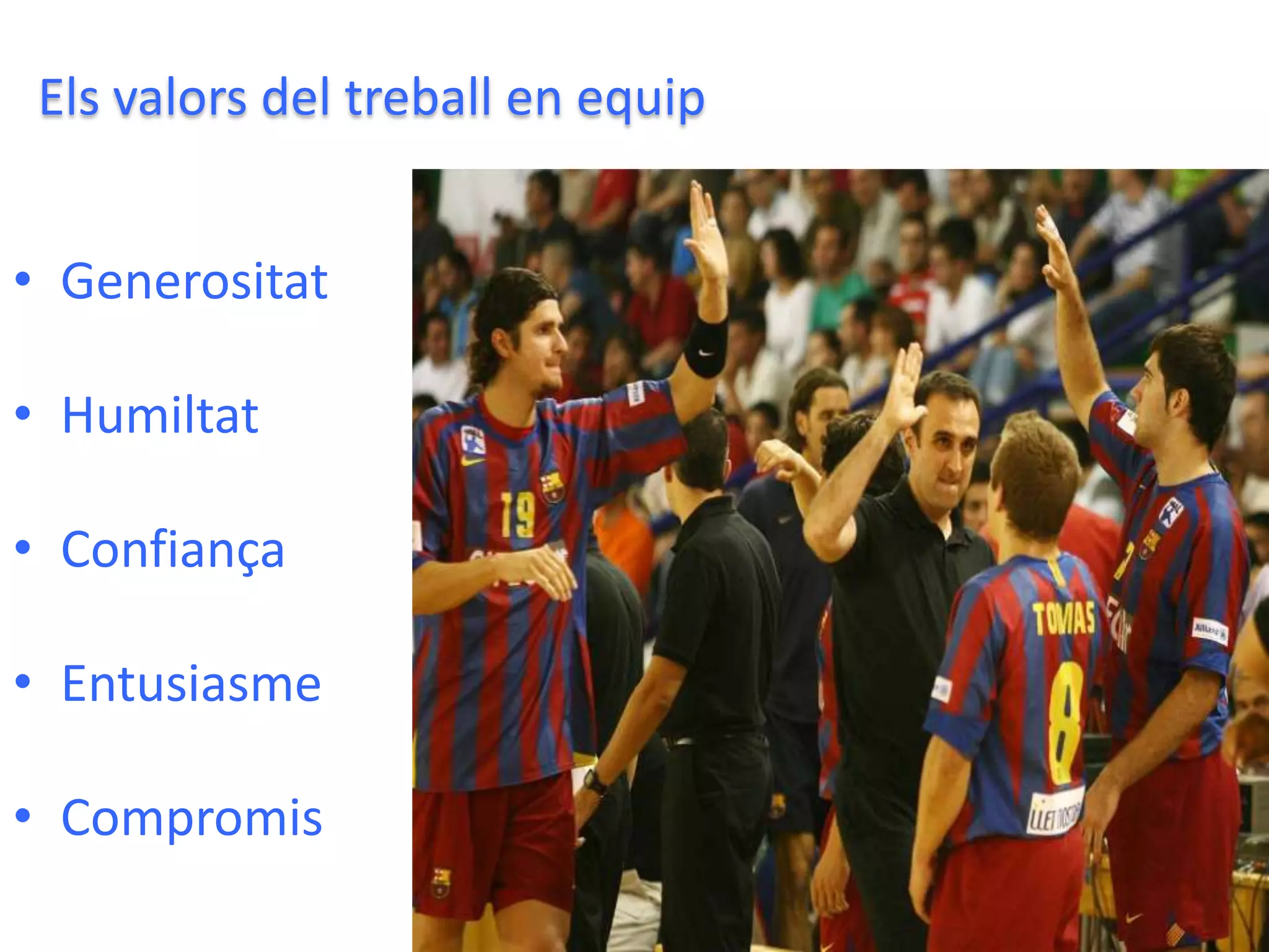 Els valors del treball en equip


• Generositat

• Humiltat

• Confiança

• Entusiasme

• Compromis
 