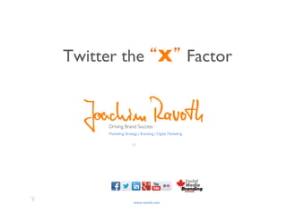 Twitter the “X” Factor	



      Driving Brand Success
      Marketing Strategy | Branding | Digital Marketing	


                     2.0	





                       www.ravoth.com	

 