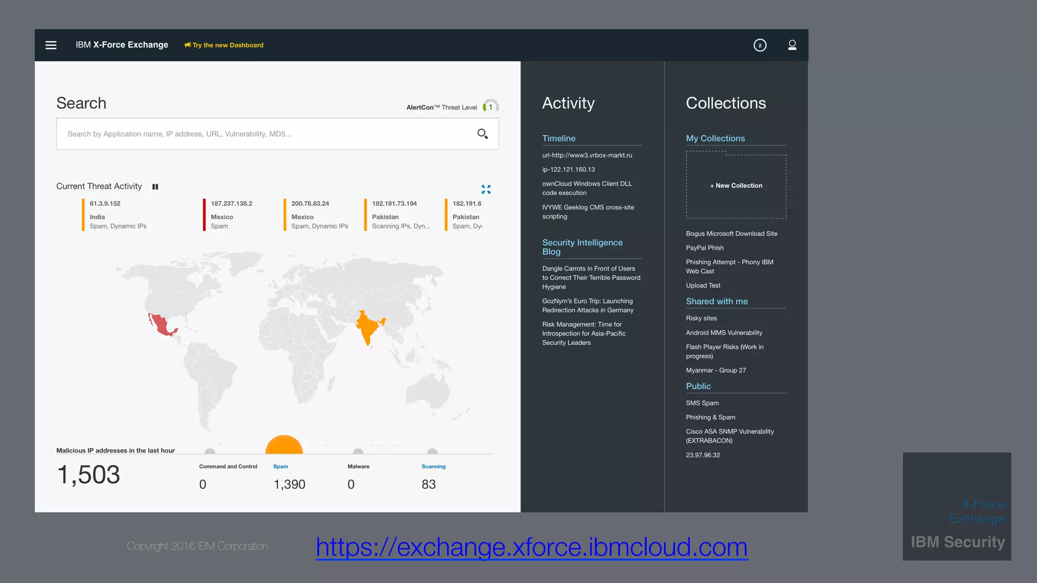 Copyright 2016 IBM Corporation
https://exchange.xforce.ibmcloud.com
 