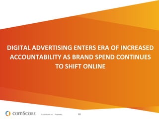 60© comScore, Inc. Proprietary.
DIGITAL ADVERTISING ENTERS ERA OF INCREASED
ACCOUNTABILITY AS BRAND SPEND CONTINUES
TO SHIFT ONLINE
 