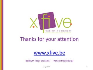 Thanks for your attention
www.xfive.be
Belgium (near Brussels) - France (Strasbourg)
July 2017 15
 