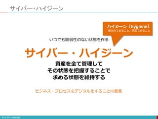 サイバー・ハイジーン
ハイジーン【hygiene】
衛生的であること／清潔であること
ビジネス・プロセスをデジタル化することの意義
サイバー・ハイジーン
 