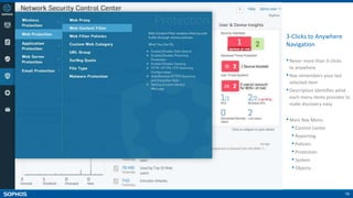 15
3-Clicks to Anywhere
Navigation
•Never more than 3-clicks
to anywhere
•Nav remembers your last
selected item
•Description identifies what
each menu items provides to
make discovery easy
•Main Nav Menu
• Control Center
• Reporting
• Policies
• Protection
• System
• Objects
 