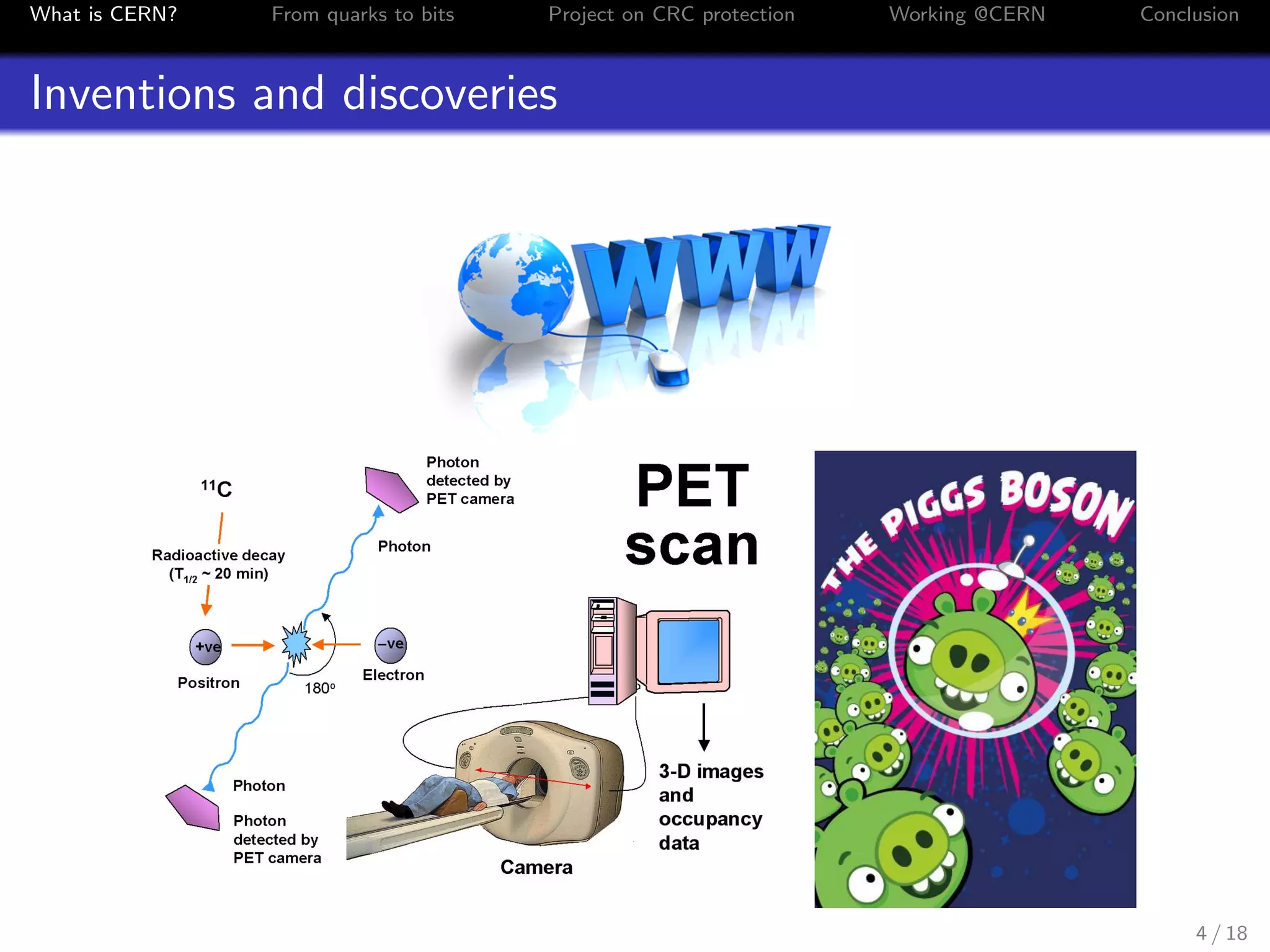 What is CERN? From quarks to bits Project on CRC protection Working @CERN Conclusion
Inventions and discoveries
4 / 18
 