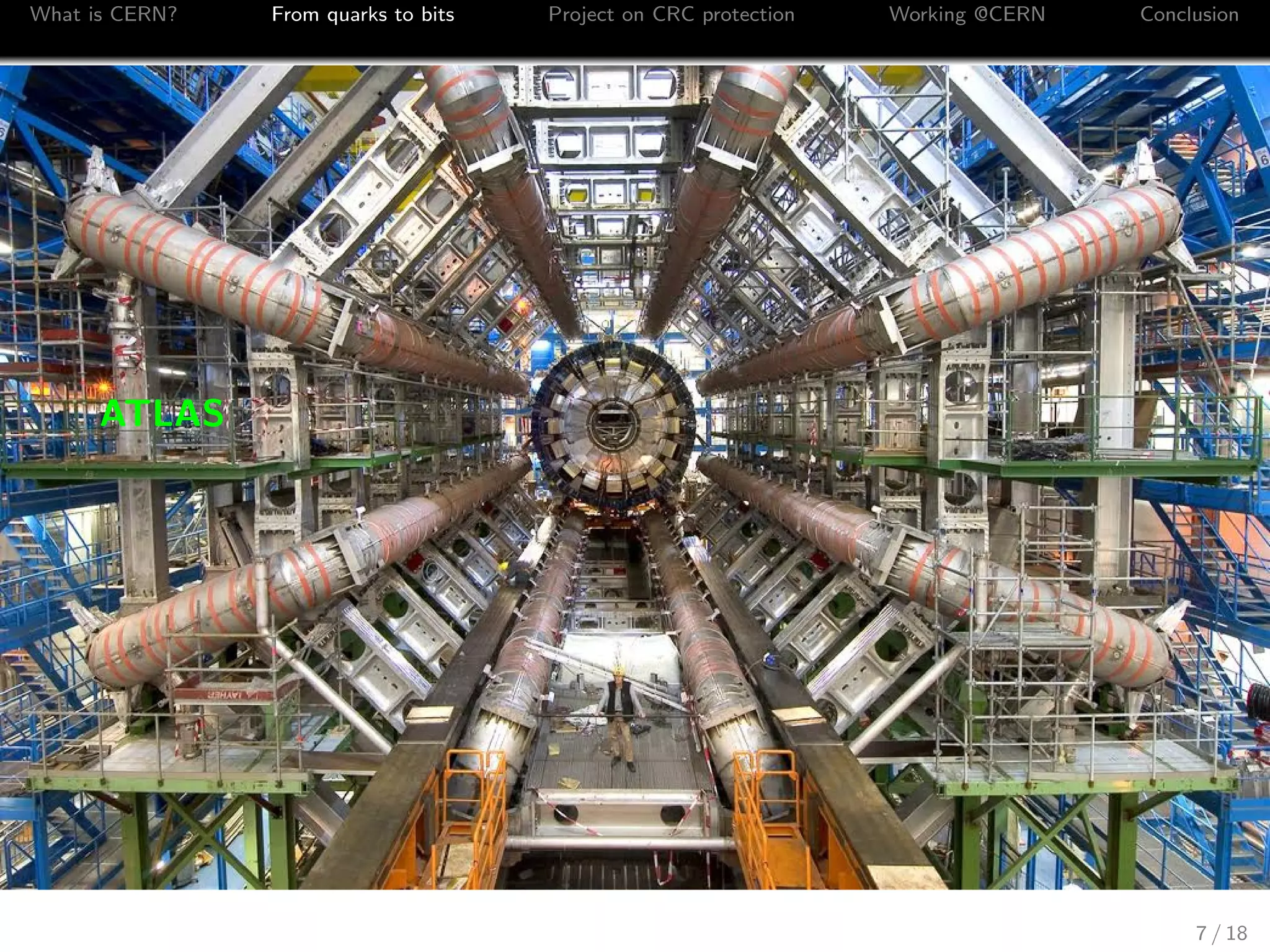 What is CERN? From quarks to bits Project on CRC protection Working @CERN Conclusion
ATLAS
7 / 18
 