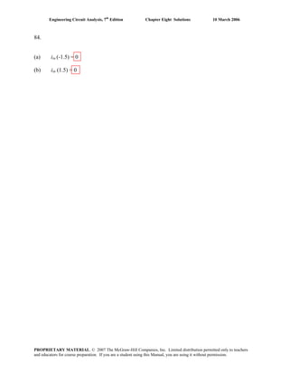 Engineering Circuit Analysis, 7th
Edition Chapter Eight Solutions 10 March 2006
84.
(a) iin (-1.5) = 0
(b) iin (1.5) = 0
PROPRIETARY MATERIAL. © 2007 The McGraw-Hill Companies, Inc. Limited distribution permitted only to teachers
and educators for course preparation. If you are a student using this Manual, you are using it without permission.
 