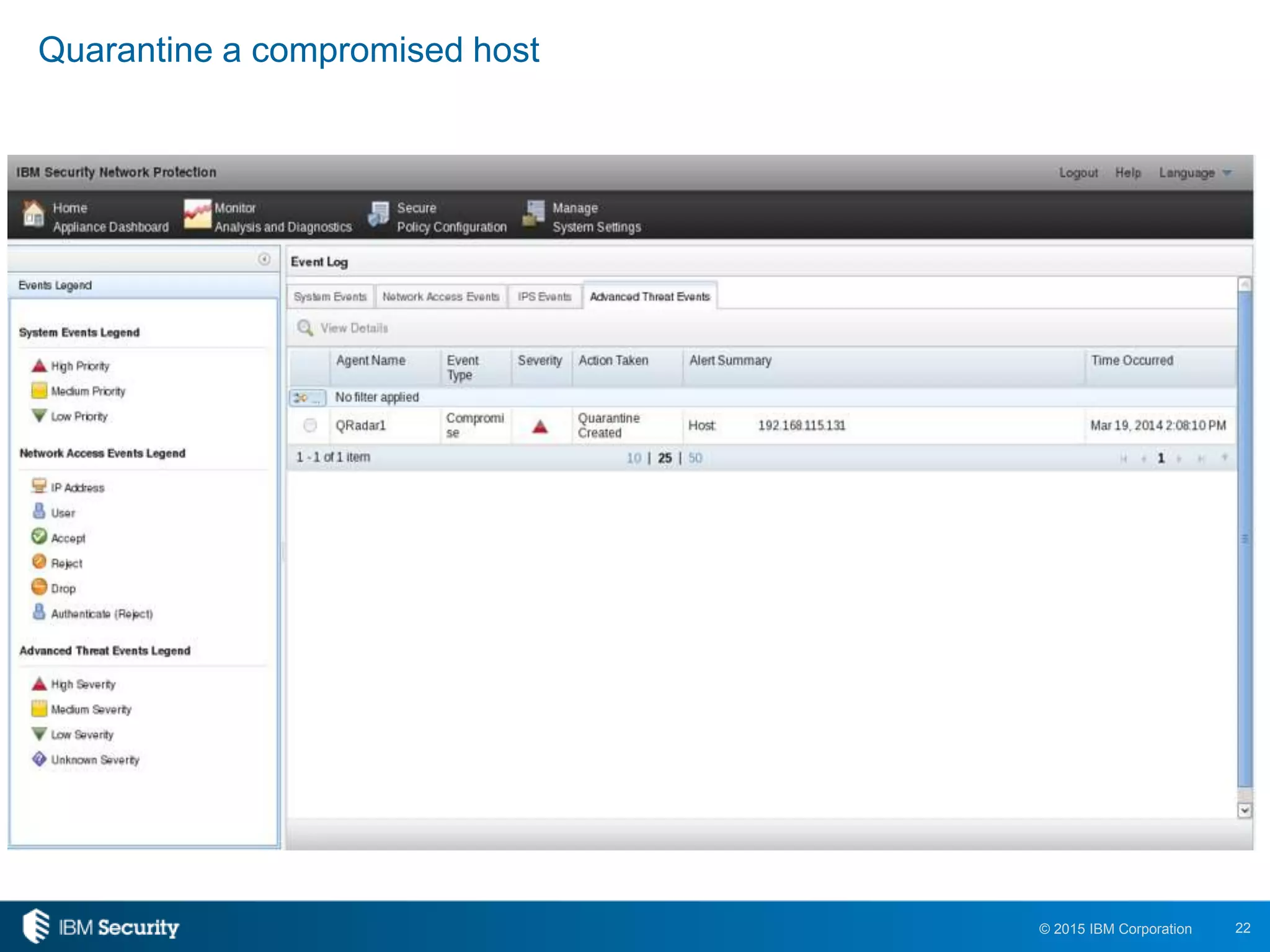 22© 2015 IBM Corporation
Quarantine a compromised host
 