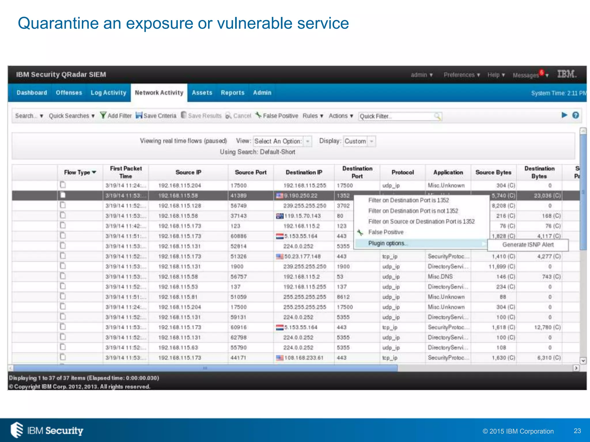 23© 2015 IBM Corporation
Quarantine an exposure or vulnerable service
 