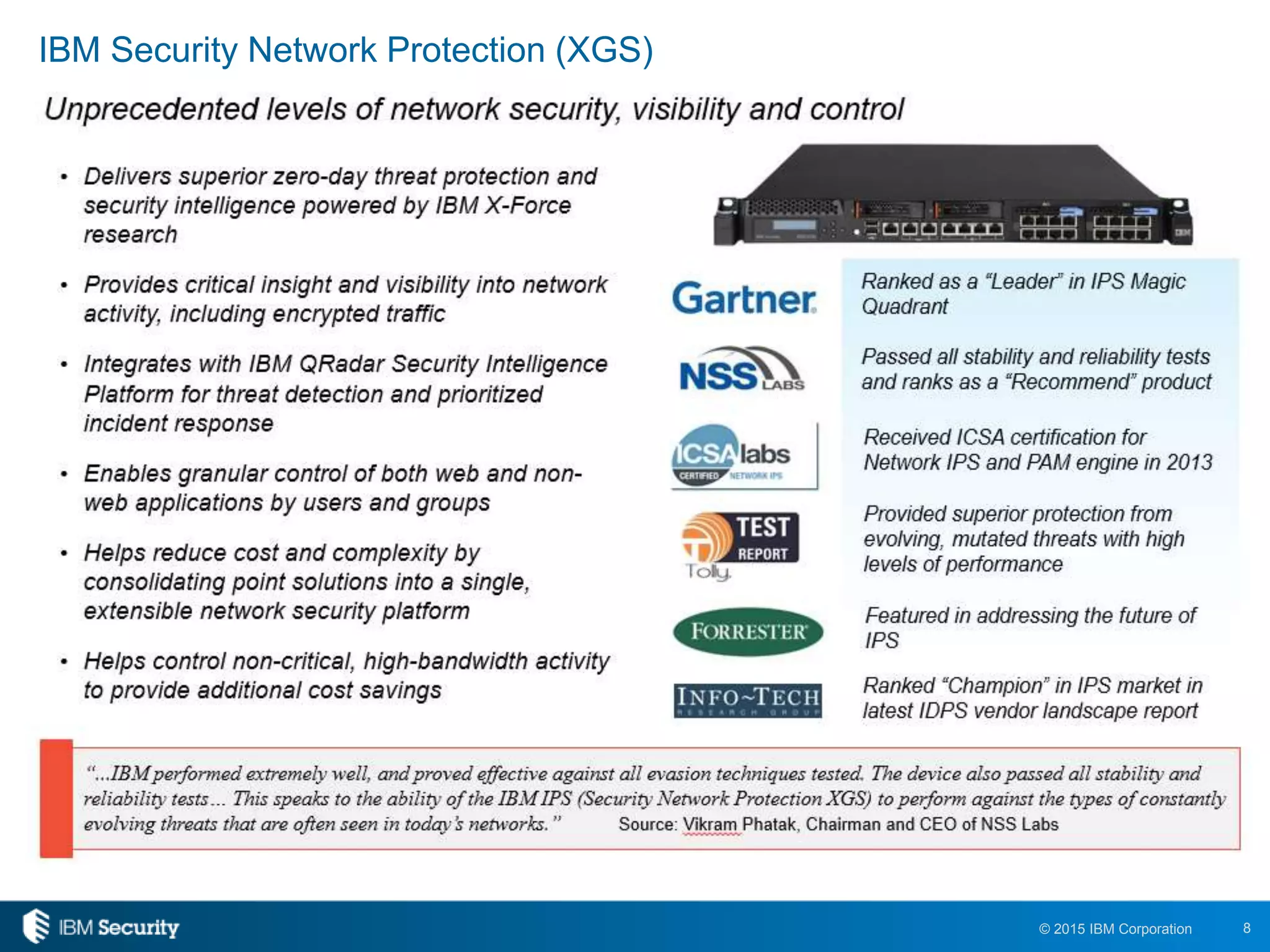 8© 2015 IBM Corporation
IBM Security Network Protection (XGS)
 