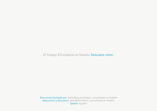 El Trabajo 3.0 empieza en Nubelo. Descubre cómo.
Documento facilitado por: Sofia Alcausa Hidalgo - encuéntrala en Nubelo
Adecuación y Estructura: Julia Muñiz Placer - encuéntrala en Nubelo
Diseño: Nubelo
 