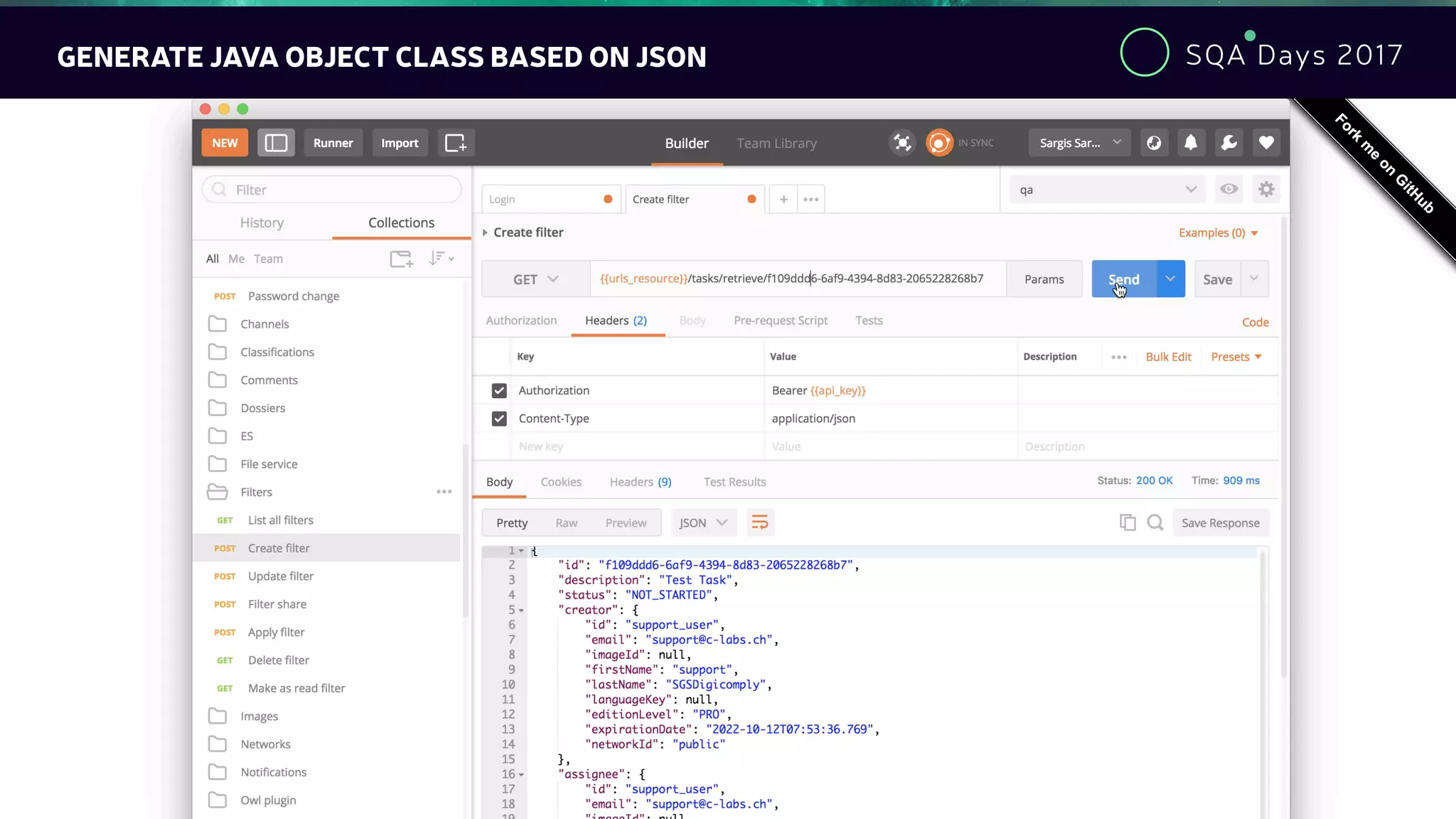 SQA Days 2017
13
GENERATE JAVA OBJECT CLASS BASED ON JSON
 