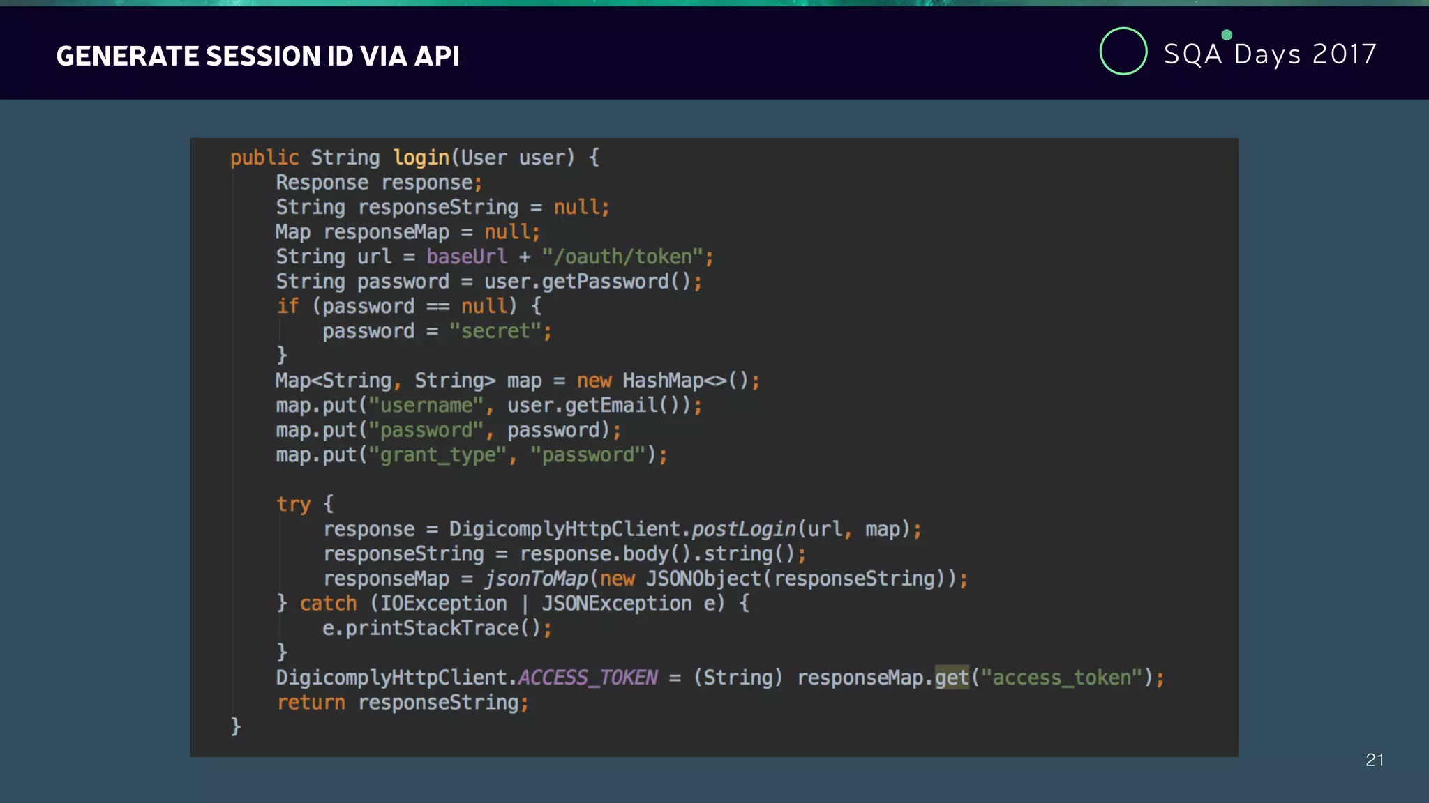 SQA Days 2017
21
GENERATE SESSION ID VIA API
 