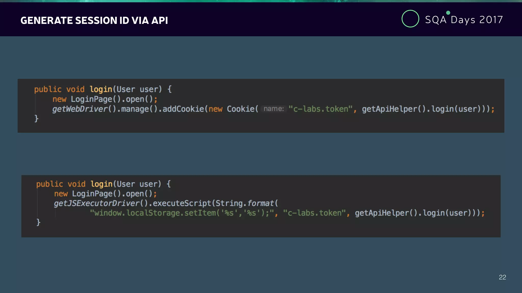 SQA Days 2017
22
GENERATE SESSION ID VIA API
 