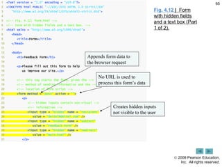 Fig. 4.12  |  Form with hidden fields and a text box (Part 1 of 2). Appends form data to the browser request No URL is used to process this form’s data Creates hidden inputs not visible to the user 