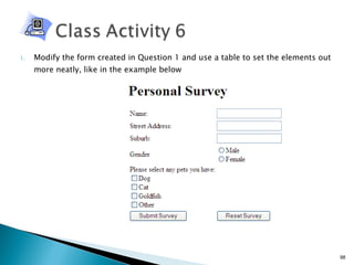 Modify the form created in Question 1 and use a table to set the elements out more neatly, like in the example below 