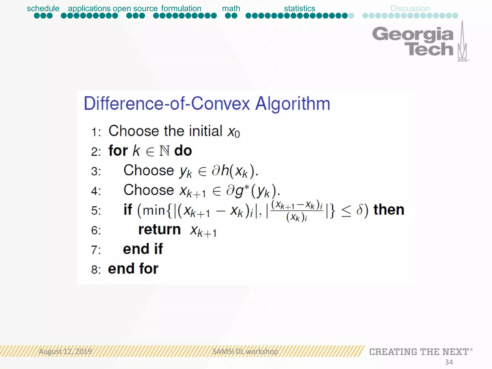 schedule applications open source formulation math statistics Discussion
August 12, 2019 SAMSI DL workshop
34
 