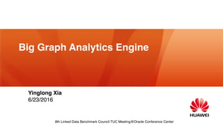 Big Graph Analytics Engine
Yinglong Xia
6/23/2016
8th Linked Data Benchmark Council TUC Meeting@Oracle Conference Center
 