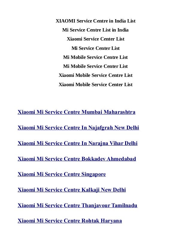 Xiaomi Mi Service Center In India List