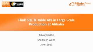 Flink SQL & Table API in Large Scale
Production at Alibaba
Xiaowei Jiang
Shaoxuan Wang
June, 2017
 