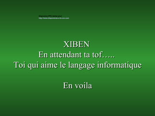 XIBEN  En attendant ta tof…..  Toi qui aime le langage informatique En voila Diaporama PPS réalisé pour  http://www.diaporamas-a-la-con.com 
