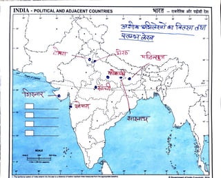 INDIA POLITICAL AND ADJACENT COUNTRIES
96 100 104
88 92
80 4
68
32
32
de7
ss-
Tropic of Cancer
24
23'%
16
o0
sCALE
Kms.0 250 500 Kms.
1 Cm 230Km (approx)
88
Government of India Convriaht 201g
1. The teritorial waters of India extend into the sea to a distance of twelve nautlcal mles measured from the appropriate basellne.
 
