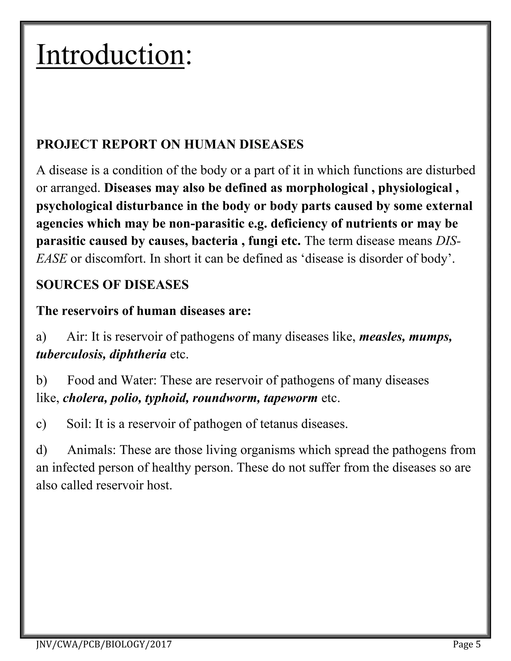 Xii biology project on common desease in human & causes and remed…