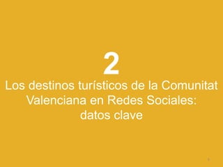 Los destinos turísticos de la Comunitat
Valenciana en Redes Sociales:
datos clave
2
6
 