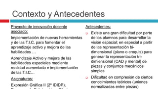 Contexto y Antecedentes
Proyecto de innovación docente
asociado:
Implementación de nuevas herramientas
y de las T.I.C. par...