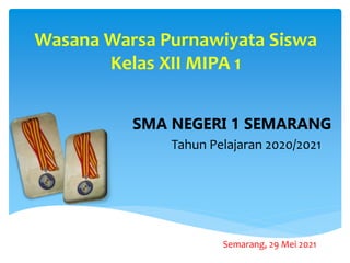 Wasana Warsa Purnawiyata Siswa
Kelas XII MIPA 1
Tahun Pelajaran 2020/2021
SMA NEGERI 1 SEMARANG
Semarang, 29 Mei 2021
 