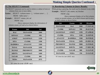 Making Simple Queries Continued :
  13. The SELECT Command:                                            14. Reordering Colu...