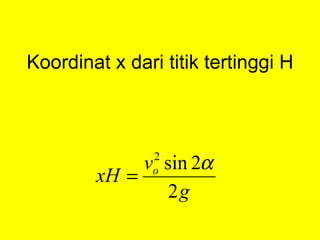 Koordinat x dari titik tertinggi H 