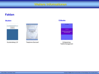 X [iks] Umfrage „Crossmedialer Dialog"
Weitere Informationen
Fakten
Studien E-Books
Telephone Services!Kundendialog 2.0! Erfolgreiches
Telefonmanagement
Copyright © X [iks] Institut für Kommunikation und ServiceDesign 2016. All rights reserved.
 