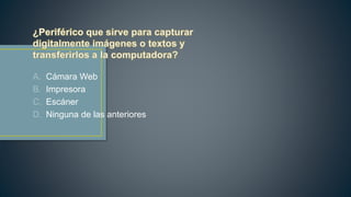 A. Cámara Web
B. Impresora
C. Escáner
D. Ninguna de las anteriores
 