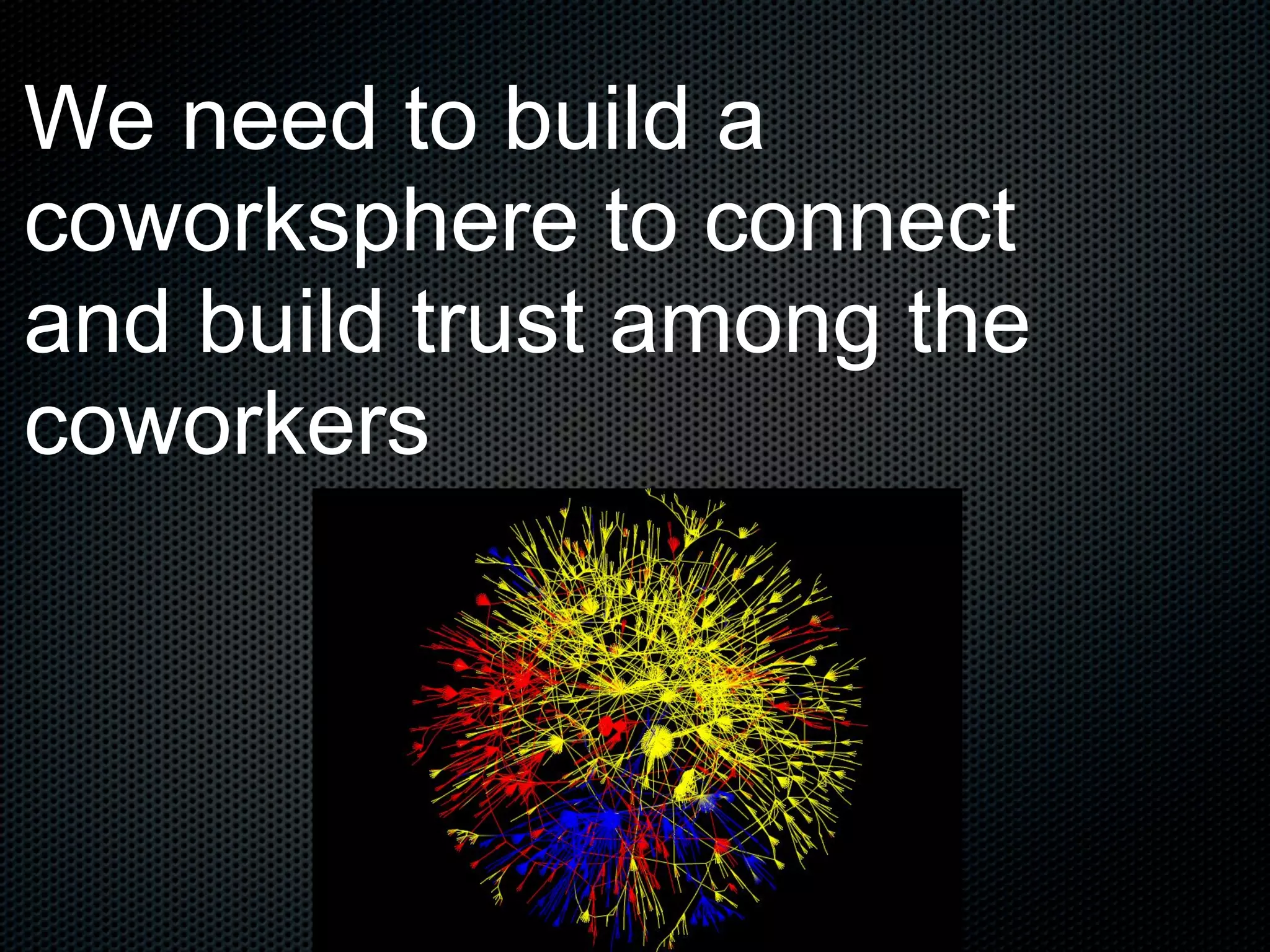 We need to build a
coworksphere to connect
and build trust among the
coworkers
 
