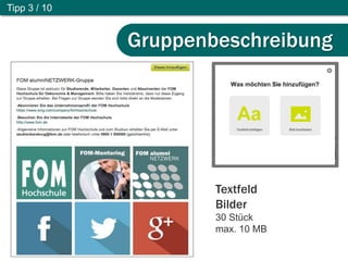Tipp 3 / 10
Gruppenbeschreibung
Textfeld
Bilder
30 Stück
max. 10 MB
 
