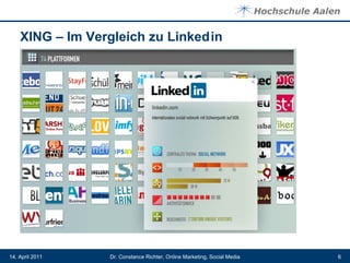 XING – Im Vergleich zu Linkedin




14. April 2011   Dr. Constance Richter, Online Marketing, Social Media   6
 