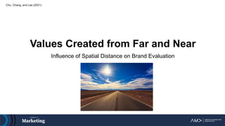 Values Created from Far and Near
Influence of Spatial Distance on Brand Evaluation
Chu, Chang, and Lee (2021)
 