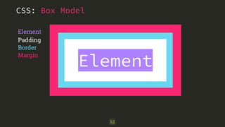 CSS: Box Model 
Padding 
Margin 
52 
Border 
Element 
Element 
 