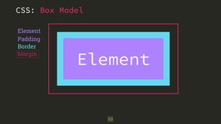 CSS: Box Model 
Padding 
Margin 
53 
Border 
Element 
Element 
 
