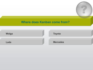 Where does Kanban come from?


Wolga                     Toyota


Lada                      Mercedes
 