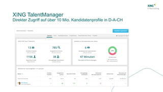 XING TalentManager
Direkter Zugriff auf über 10 Mio. Kandidatenprofile in D-A-CH
 
