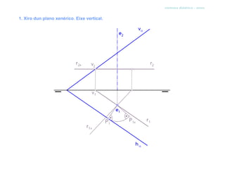 sistema diédrico - xiros


1. Xiro dun plano xenérico. Eixe vertical.
 