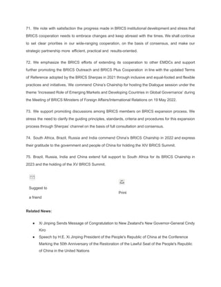 XIV BRICS Summit Beijing Declaration | PDF