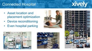 Connected Hospital
• Asset location and
placement optimization
• Device reconditioning
• Even hospital parking

 