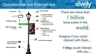 Opportunities are Everywhere
There are more than

1 billion
lamp poles in the

world…
Imagine if you could
interact with them…
If they could interact
with you…

 