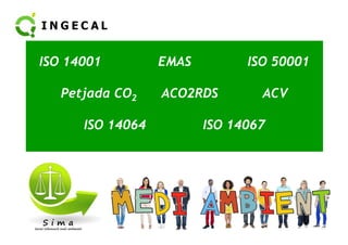 ISO 14001 EMAS ISO 50001 
Petjada CO2 ACO2RDS ACV 
IISSOO 1144006644 IISSOO 1144006677 
 