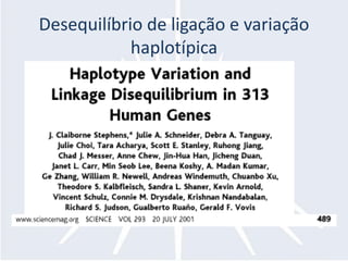 Desequilíbrio de ligação e variação
            haplotípica
 
