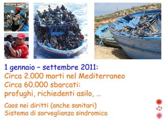 1 gennaio – settembre 2011:   Circa 2.000 morti nel Mediterraneo Circa 60.000 sbarcati: profughi, richiedenti asilo, … Cao...